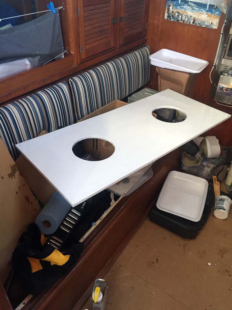 Integral watertank lid coated in LiquaTile 1172 potable water coating by NSP for the sailboat watertank